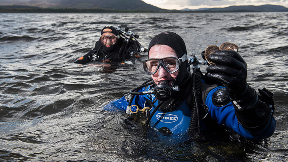 Deep sea divers in Orkney